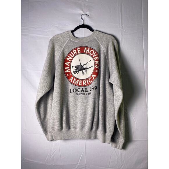 Vintage 80s Workwear Manure Movers of America Retro  Grey Crewneck Sweatshirt XL - Picture 1 of 2